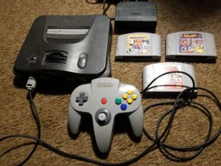 Vintage Nintendo 64 Console Missing 1 Power Cord, ) With,  3 Games &controller