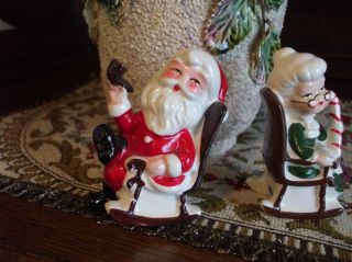Vintage Santa Claus & Mrs.  Salt & Pepper Shakers Rocking Chair Candy Cane Japan 3