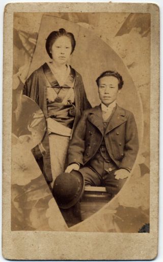 S191205 1889 Japan Antique Photo Japanese Couple W Western Clothes Woman Man Cdv