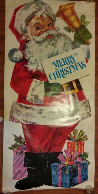 Vintage Merry Christmas Santa Litho Wall Art Poster Door Cover 76 " X 35 "