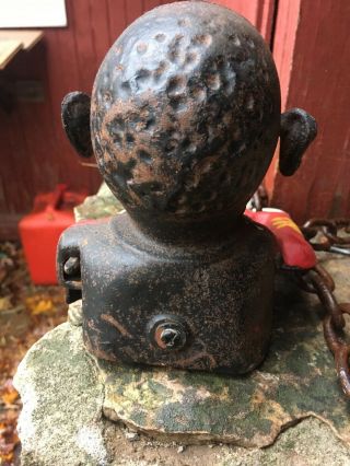 Vintage Old Jolly Cast Iron Money Box Piggy Bank Black Man Pull Lever GREAT DEAL 2