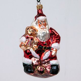 Christmas Christopher Radko Santa Sitting On Sack With Teddy Bear Ornament | Exc