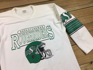 VTG 80 ' s CFL Saskatchewan Roughriders V - Neck Jersey Shirt M Canadian Football 3