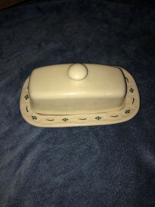 Longaberger Woven Traditions Heritage Green Butter Dish With Knob Lid