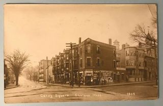 Chelsea Massachusetts Ma Rppc Postcard 1915 Carey Square Coca Cola Sign
