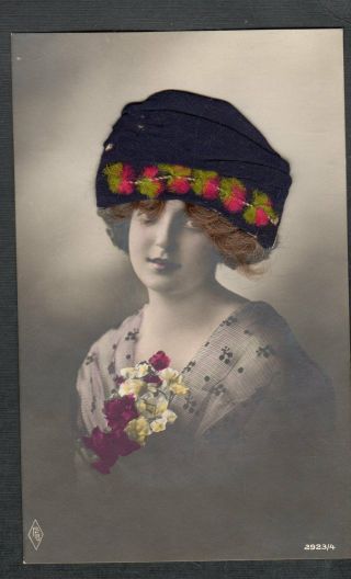 L102 Hand Tinted Real Photo Postcards Circa 1910 With Real Hair And Silk Hat
