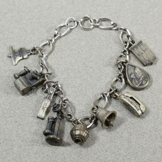 Vintage Lgb Sterling Silver Loaded (9) Telephone Charm Bracelet 7.  In - - 1087