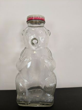 Vintage 1950s Glass Bear Piggy Bank Snow Crest Beverages With Lid Salem Mass