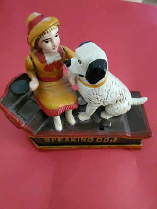 Cast Iron Mechanical Speaking Dog Coin Bank Vintage
