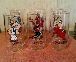 1975 Popeye Olive Brutus Wimpy Sweet Pea Rough House Coca Cola Kollect Glasses