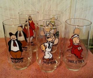 1975 Popeye Brutus Wimpy Sweet Pea Rough House Coca Cola Kollect Glasses