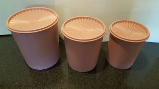 Vintage Tupperware Dusty Rose Canister Set Of 3,  With Lids,  Tight Seals