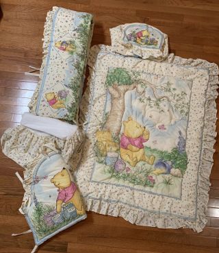 Vintage Winnie The Pooh Classic Crib Set Quilt Bumper Pads Diaper Stacker Skirt