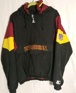 Vintage Washington Redskins Starter Nfl Jacket Size Large Pullover Coat Black