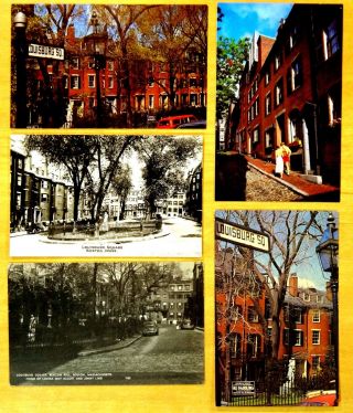 5 Vintage Postcards Louisburg Square & Acorn Street Beacon Hill Boston Ma 1930s