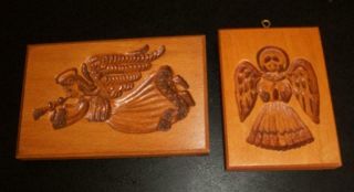Gene Wilson Hand Carved 2 Angels Cherry Wood Gingerbread Speculaas Cookie Molds