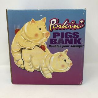 Piggy Bank Porkin Pigs Novelty Bank Ceramic Figurines Double Your Savings Humor