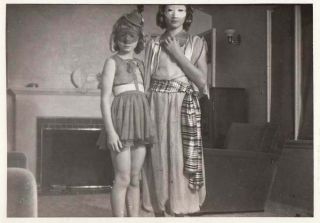 Vintage Photo Snapshot Girls Pose In Costumes & Masks Halloween? 1940