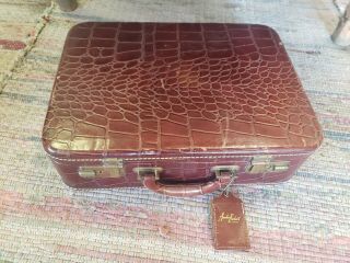 Vintage Amelia Earhart Luggage Brown Alligator Suitcase Travel Bag Hard Case