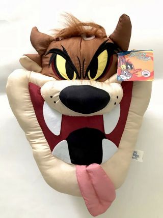 Nwt Taz Looney Tunes Face Pillow 12in Warner Brothers Cartoon Network Plush