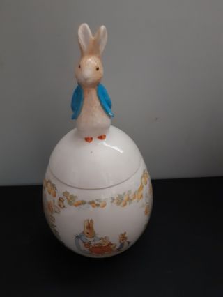Beatrix Potter 1996 Teleflora Jar Canister Cookie Jar Rabbit Egg Shape 10 " Tall