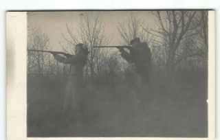 Woman Shooting Rifle / Shotgun Real Photo Postcard Hunting Hunters Rppc Duck?