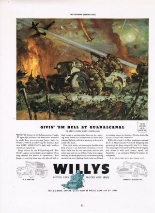 Willys Jeep Ww2 " Givin  Em Hell " Two Sided Ad Reprint Laminated Ad Art