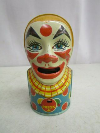 Vintage J.  Chein Tin/litho Mechanical Clown Toy Bank 5 "