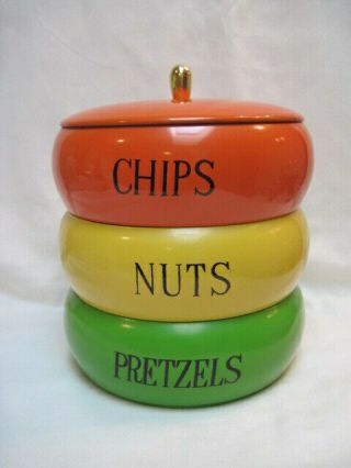 Vintage Mid Century Stacking Snack Canister Set - Green,  Yellow & Orange Japan