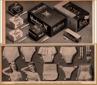 1945 Modess Meds Kotex Tampax Sanitary Panties Brassiere Print Ad