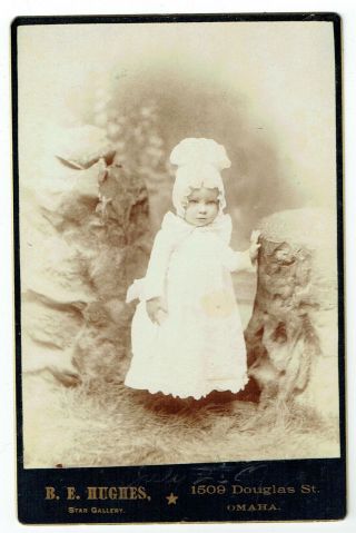 Victorian Cabinet Photo Baby Wearing Bonnet Omaha Usa Photographer