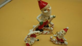 Vintage Made In Japan Ceramic Christmas Figurines Santas On Skis