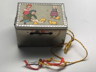 Antique Child’s Toy German Coin Bank Box Safe Pressed Metal W/ Key,  3x 2”
