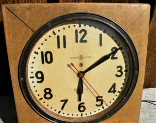 Vtg General Electric Telechron School Clock 1930s Industrial Unique Wood Case