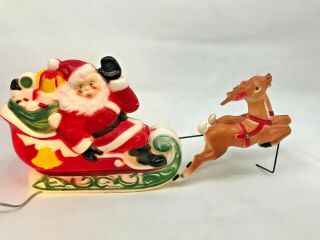 Vintage Empire Plastic Corp Light Up Santa Claus Sleigh With Reindeer Blow Mold