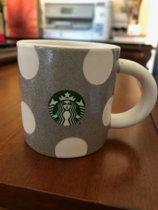 2019 Starbucks Christmas Demitasse Mug Silver Sparkle W/white Dots