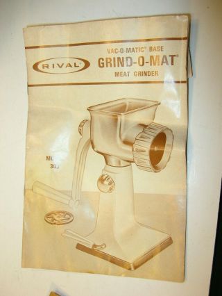 Rival Grind - o - Mat 303 Meat Grinder Food Chopper Vac - O - Matic Suction Cup Base 2