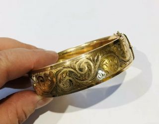 Vintage 9ct Gold Engraved Bangle,  Metal Core,  Heavy,  44.  1 Grams,  375