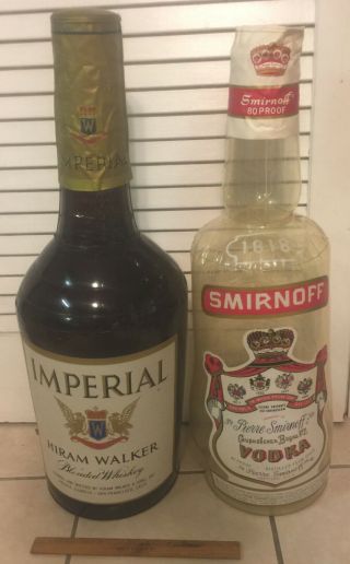 2 Vintage Large Inflatable Liquor Store Bottles Imperial Whiskey Smirnoff Vodka
