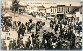 Armour,  South Dakota Rppc Real Photo Postcard Busy Street Scene W/ 1911 Cancel