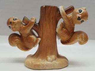 Vintage Ceramic Squirrel Salt & Pepper Shakers Hanging On A Tree S&p Cute Old