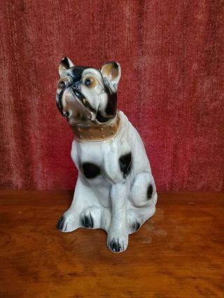 Vintage French Bulldog Chalkware Statue Figurine Carnival Chalk Ware Bank Dog