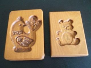 Gene Wilson Hand Carved Chicken & Bear Wood Gingerbread Speculaas Cookie Molds
