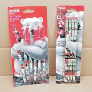 Set Of 2 Packs Of Vintage Coca - Cola Pens & Pencils 1996 Polar Bear &