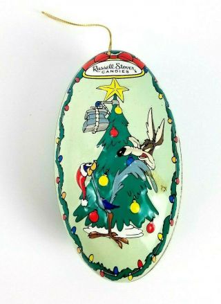 Russell Stover Looney Tunes Road Runner Wiley Coyote Tin Christmas Ornament 1997