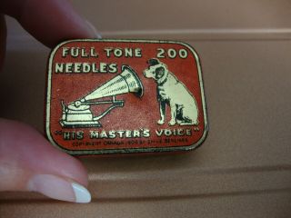 Vintage Rca Victor 200 Full Tone Needles Empty Tin Box His Master 