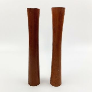 Vtg Set Of 2 Wood Mid Century Modern Candle Stick Holders Teak Wood Retro 10”
