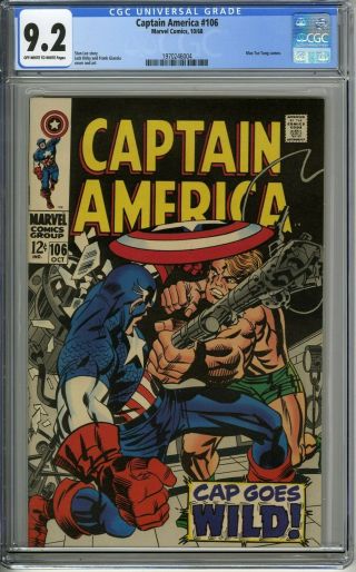 Captain America 106 (1968) Cgc 9.  2 Nm - Oww Pgs - Classic Cover By Jack Kirby