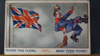 Ww1 Fred Spurgin Comic Postcard: Patriotic & Union Jack Flag Humour