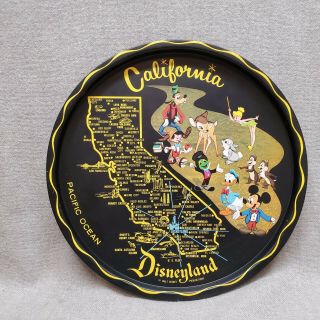 Vintage California Disneyland Walt Disney Tray Plate Metal Souvenir Park 1960s